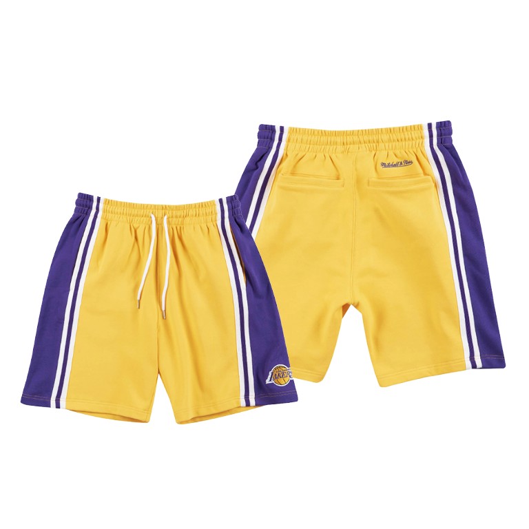 Men's Los Angeles Lakers NBA French Terry Hardwood Classics Yellow Basketball Shorts UCX6783ET